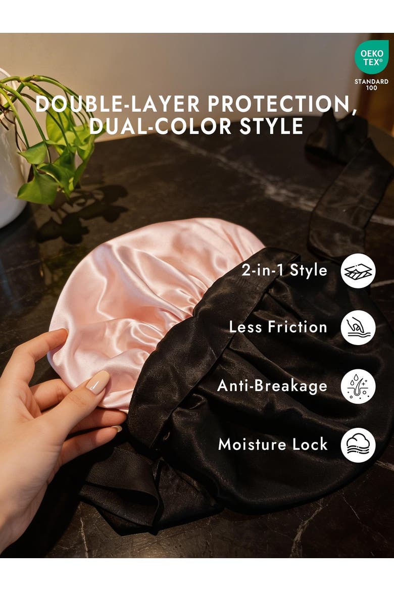 Women's Silk Casual Bonnet with Long Ribbons, Alternate, color, Pink