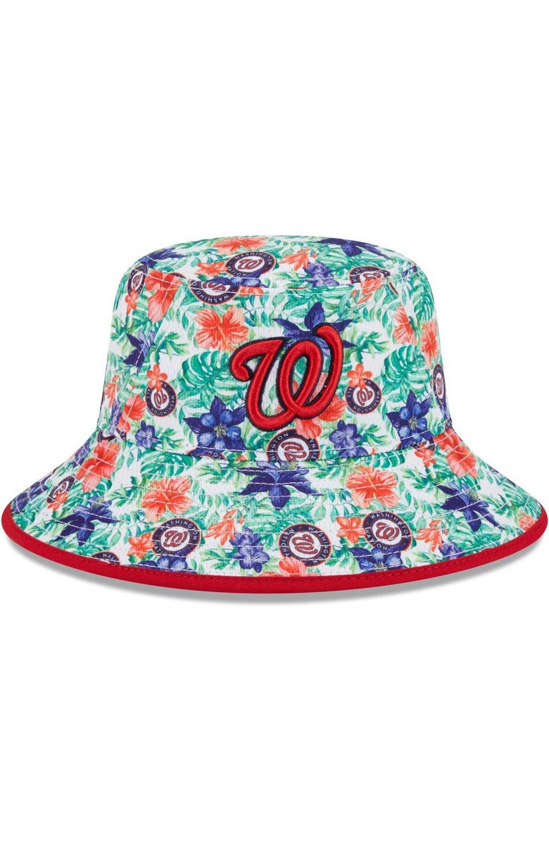New Era Men's New Era Washington Nationals Tropic Floral Bucket Hat, Main, color, Red