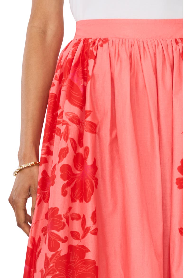 Placed Floral Cotton Skirt, Alternate, color, LOBSTER RED