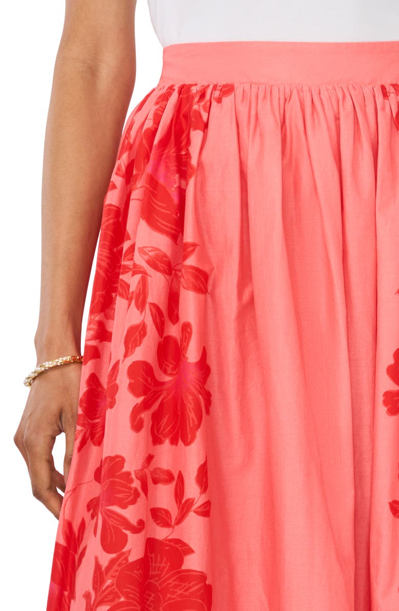 Vince Camuto Placed Floral Cotton Skirt, Alternate, color, Lobster Red