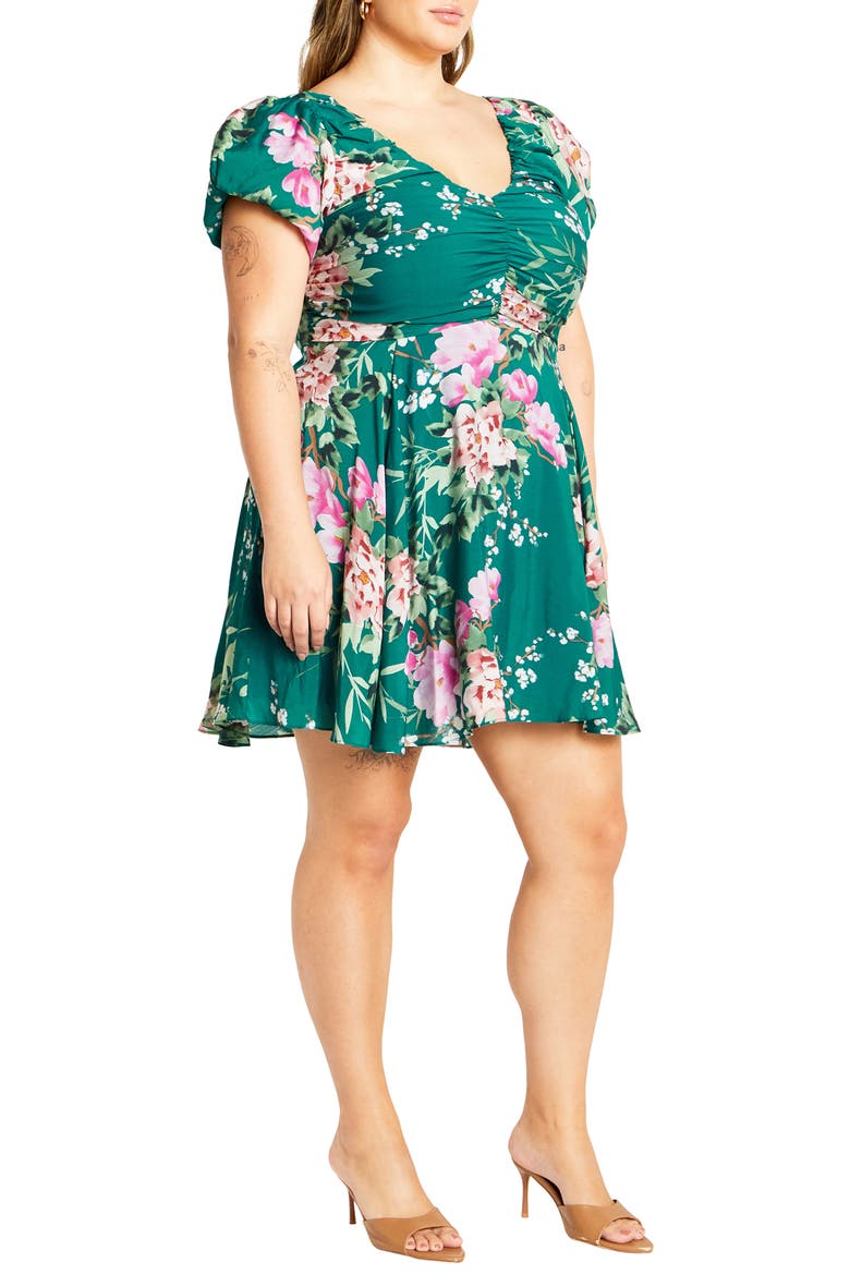 Marci Pleated Bodice Floral Print Tie Back Dress, Alternate, color, JADE SWEET BLOSSOM