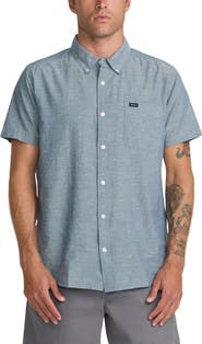 RVCA That'll Do Slim Fit Solid Short Sleeve Cotton Button-Down Shirt