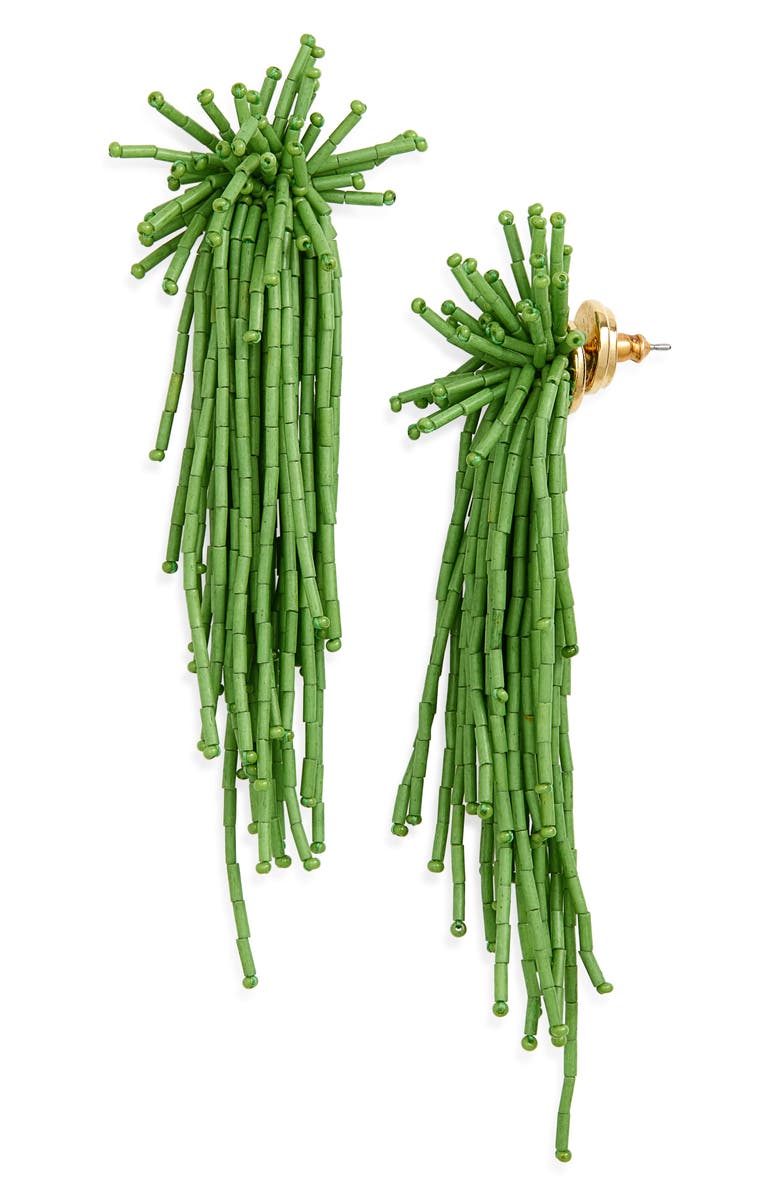 Oscar de la Renta Firework Beaded Tassel Earrings, Main, color, Fern