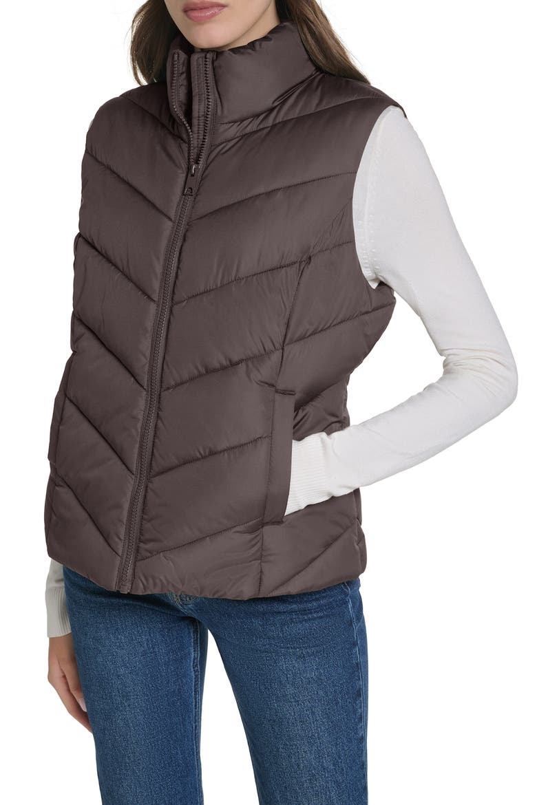 Pongee Puffer Vest, Main, color, CHOCOLATE