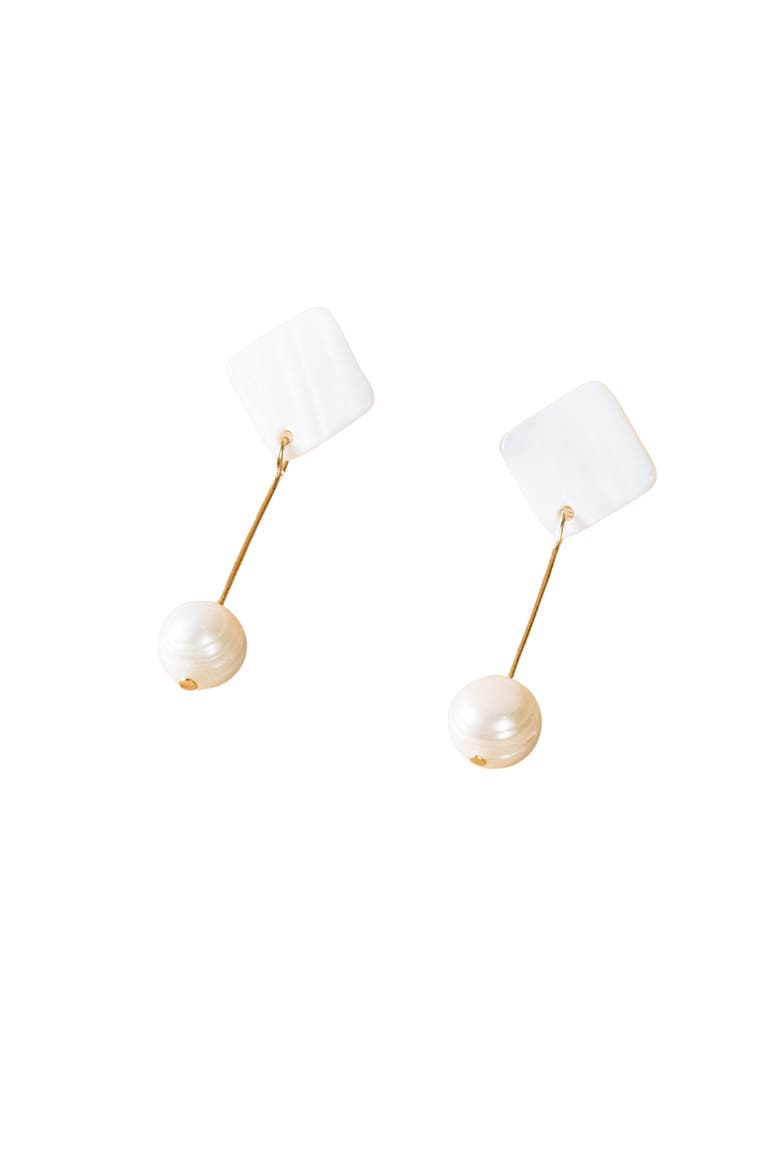 Mother-of-Pearl Diamond & Pearl Drop Earrings, Main, color, White