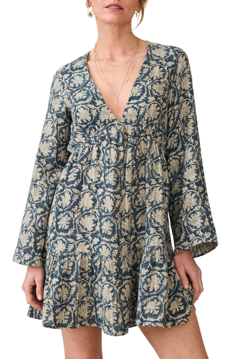 Faherty Dune Oceana Floral Long Sleeve Babydoll Dress, Alternate, color, Tranquil Tides Print