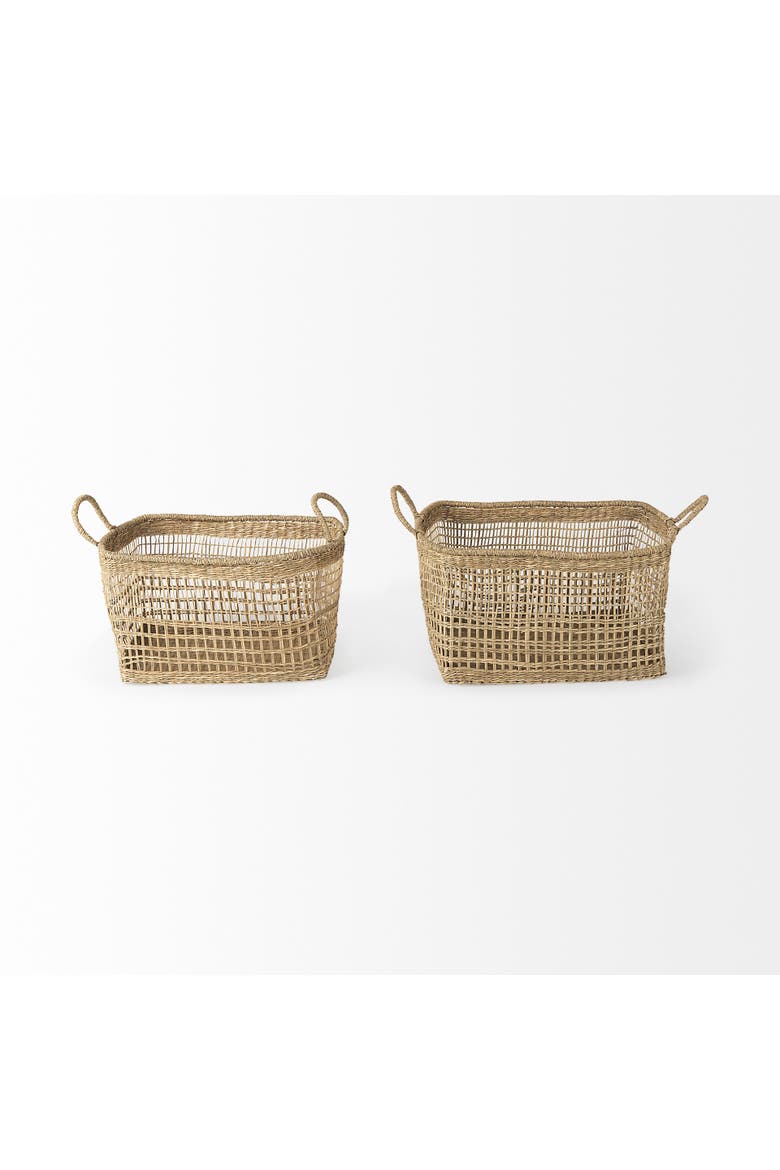 Bellisa Seagrass Rectangular Basket W/ Handles, Alternate, color, Brown