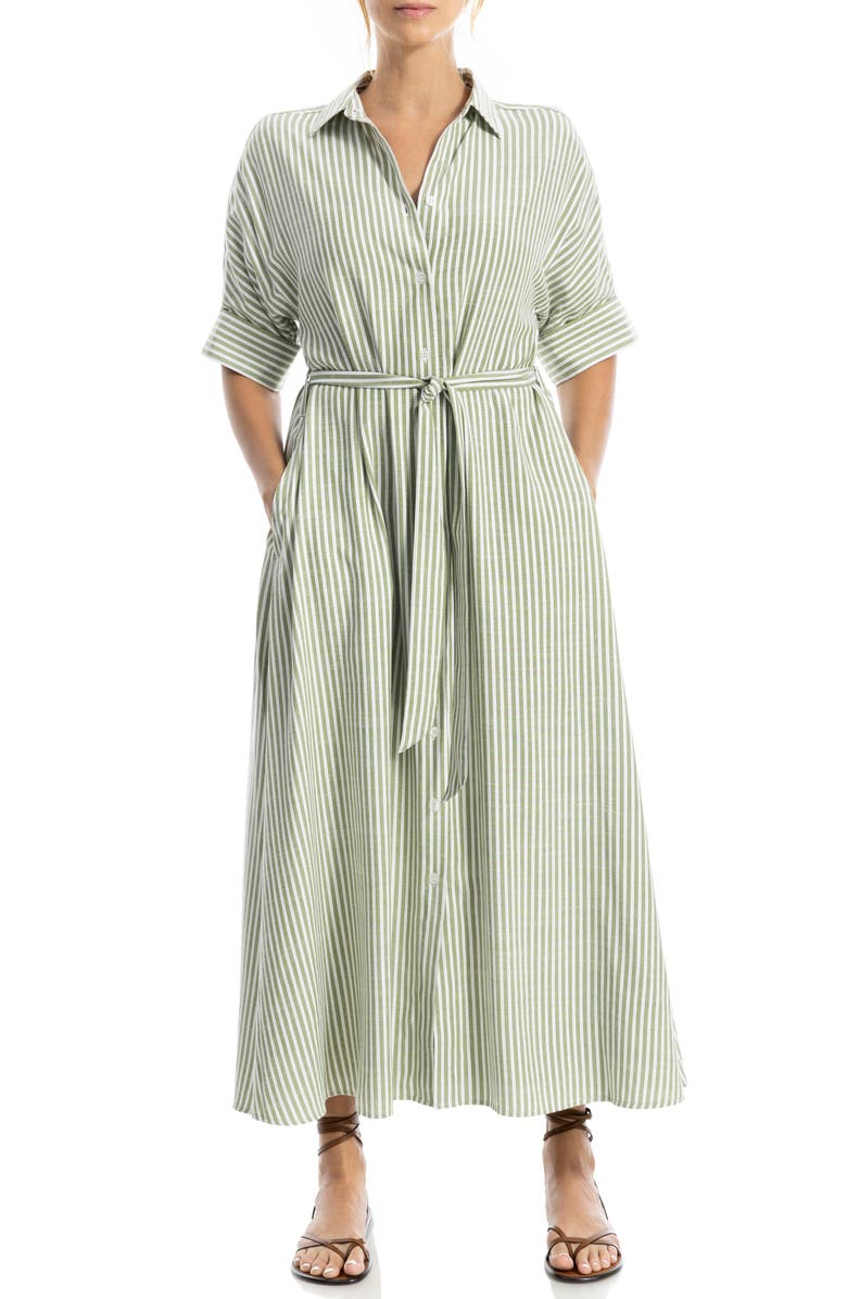 MAX STUDIO Stripe Short Sleeve Maxi Shirtdress, Alternate, color, Green/ Ivory