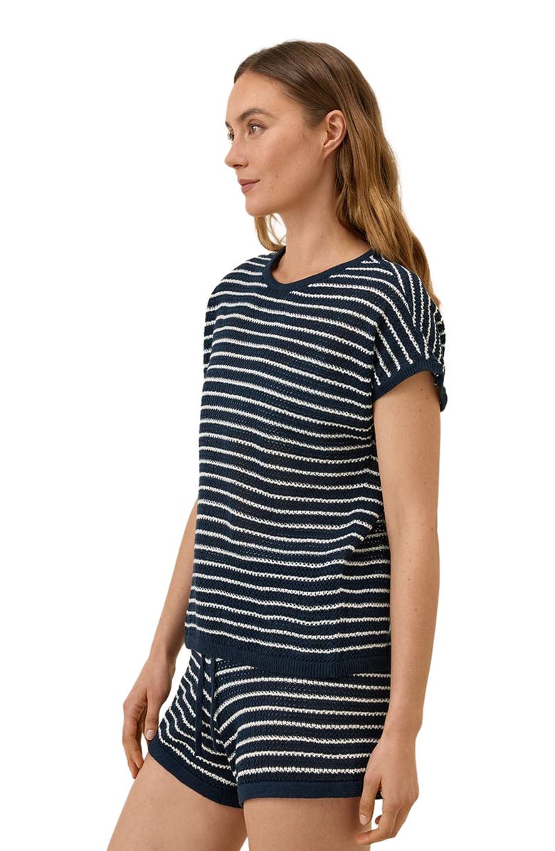 Pact Beachside Linen Short Sleeve Top Made with Organic Cotton, Alternate, color, Capri Stripe
