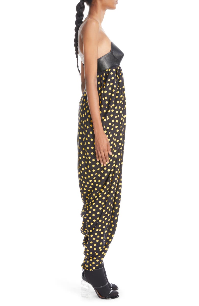 Alaïa Leather & Silk Crepe Bustier Dress, Alternate, color,