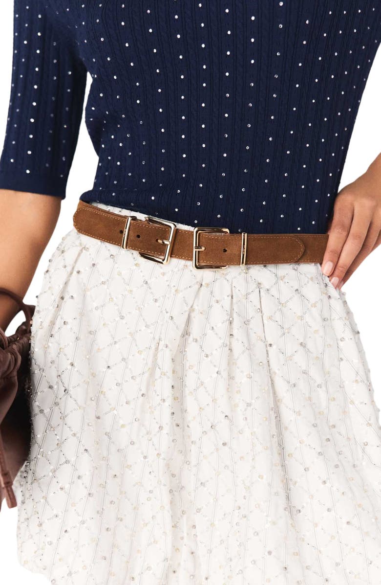 maje Double buckle suede belt, Alternate, color, Camel