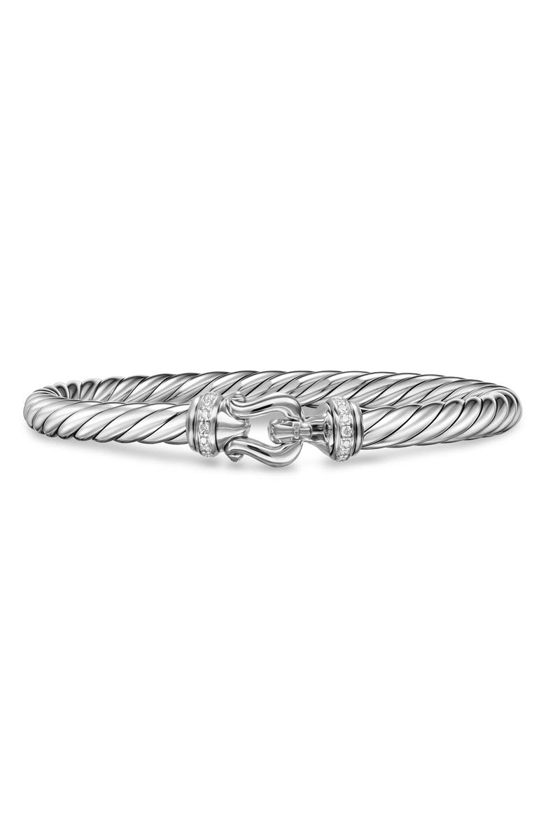 David Yurman Buckle Cablespira<sup>®</sup> Bracelet in Sterling Silver with Diamonds, 6mm, Main, color, Silver Pave