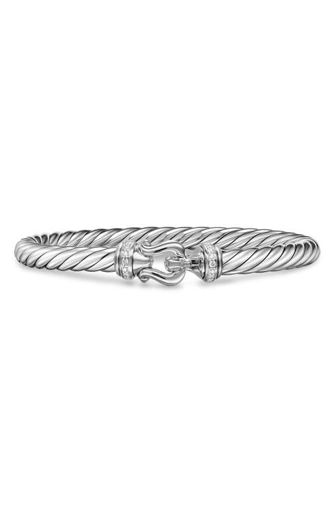 Buckle Cablespira® Bracelet in Sterling Silver with Diamonds, 6mm