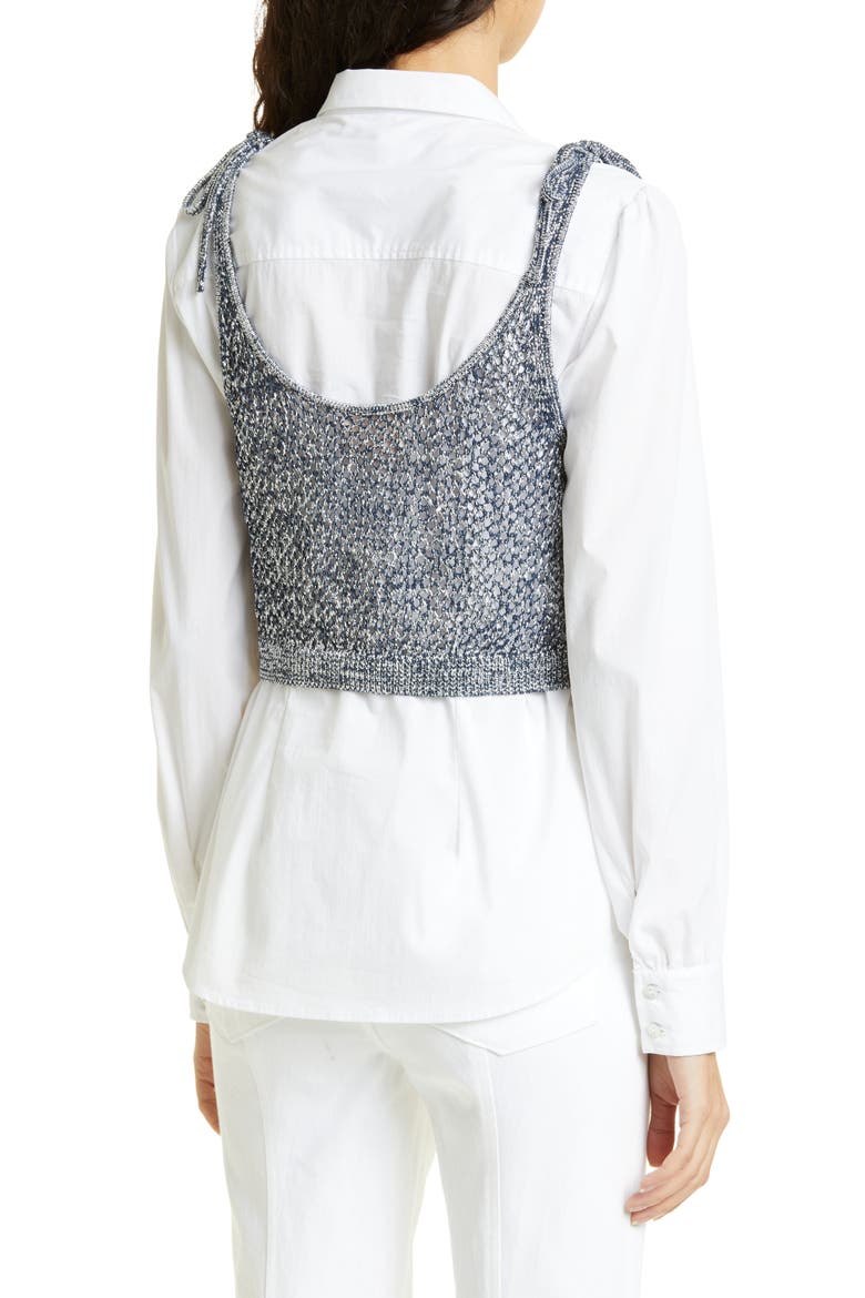 Elodie Tie Strap Open Stitch Crop Sweater Tank, Alternate, color, NAVY/ WHITE