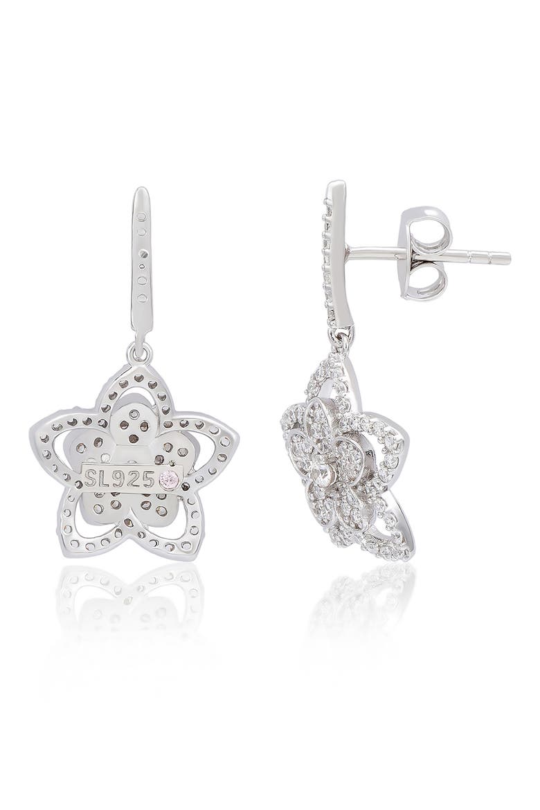 Pavé Cubic Zirconia Flower Drop Earrings, Alternate, color, WHITE