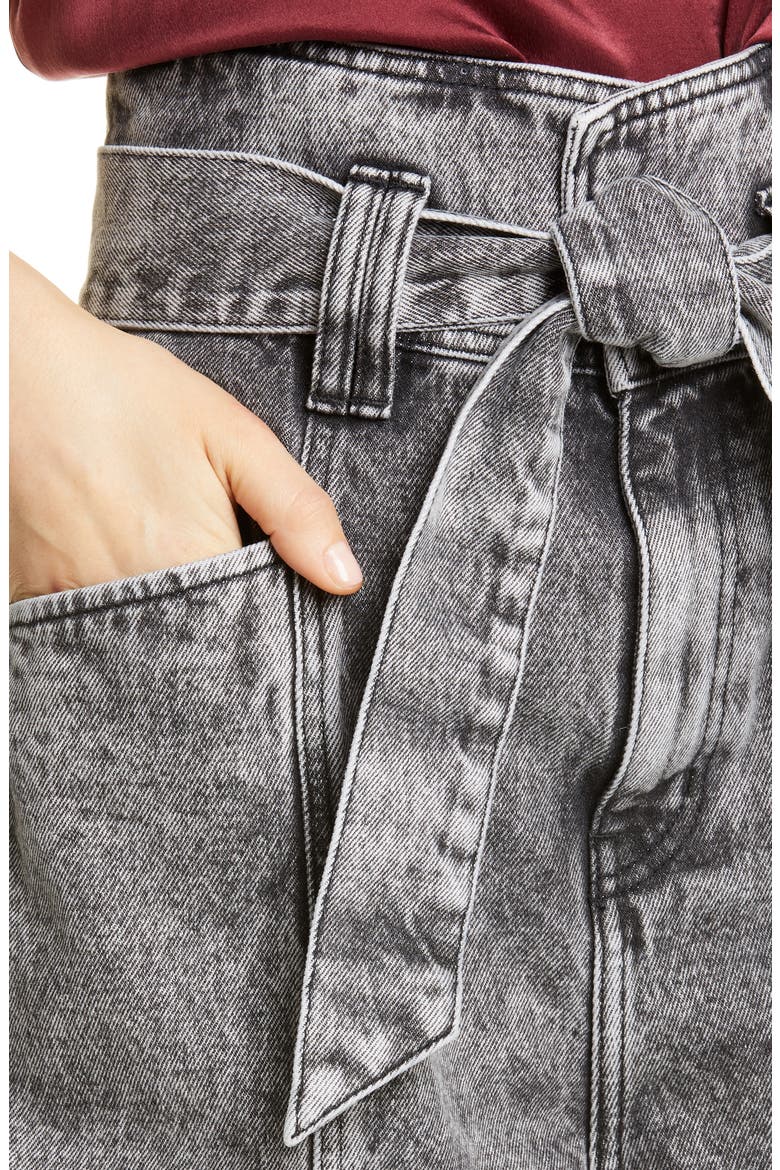 Voukko Tie Waist Denim Shorts, Alternate, color, SNOW BLACK