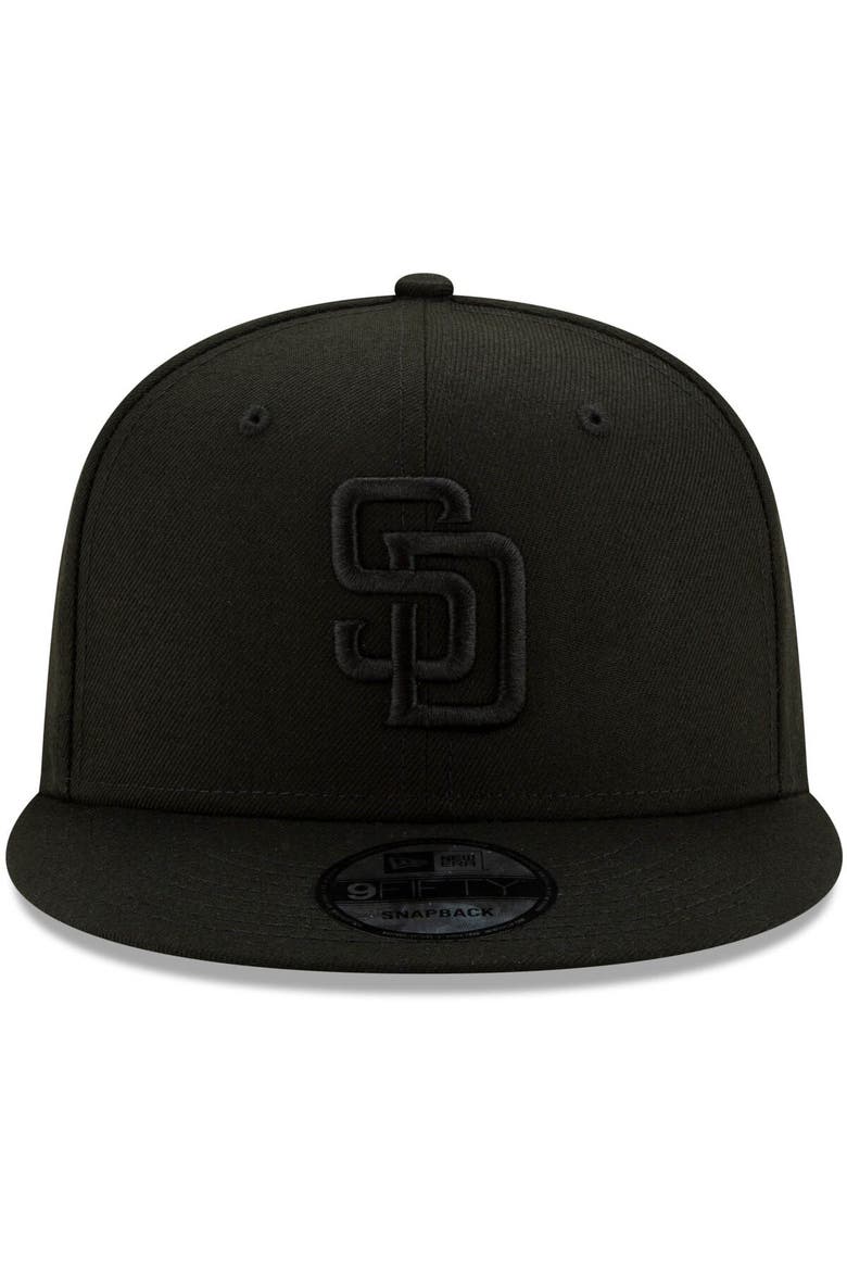 San Diego Padres New Era Black on Black 9FIFTY Snapback Adjustable Hat - Black, Alternate, color, Black