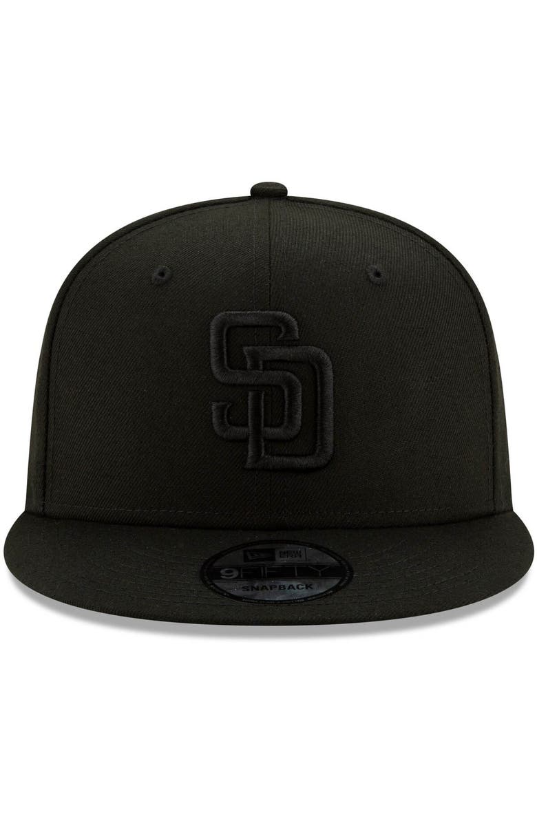 New Era San Diego Padres New Era Black on Black 9FIFTY Snapback Adjustable Hat - Black, Alternate, color, Black