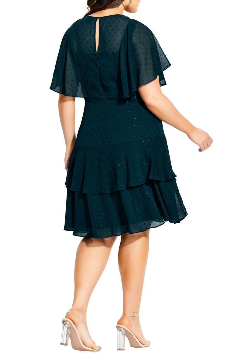 Metallic Textured Dot Ruffle Dress, Alternate, color, EMERALD