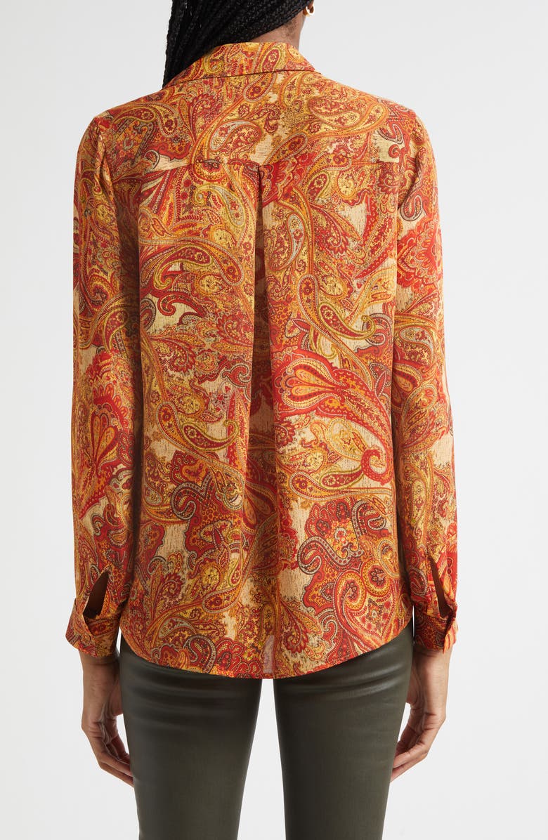 L'AGENCE Nina Paisley Print Silk Button-Up Shirt, Alternate, color, Golden Ochre Twill Paisley