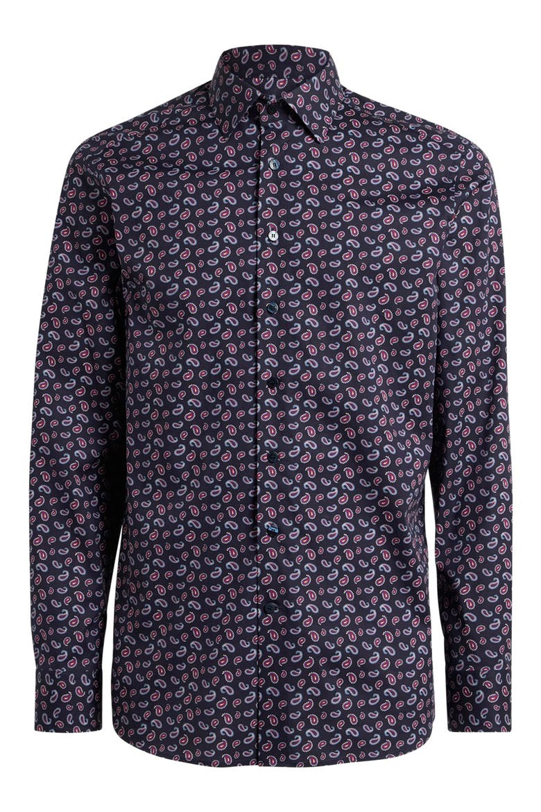 Roma Stretch Cotton Dress Shirt, Main, color, PRINT ON BLUE BASE