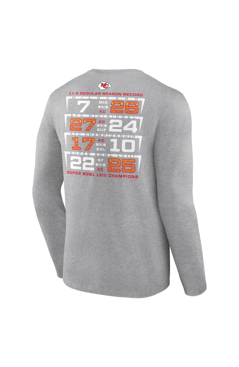 FANATICS Men's Fanatics Branded Heather Charcoal Kansas City Chiefs Super Bowl LVIII Champions Counting Points Score Long Sleeve T-Shirt, Alternate, color,