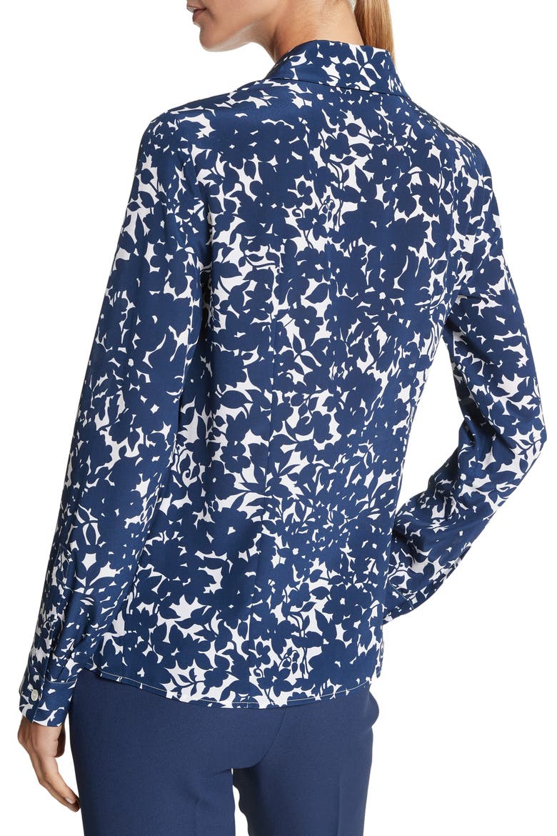 Hansen Floral Organic Silk Crêpe de Chine Shirt, Alternate, color, OPTIC WHITE/ NAVY