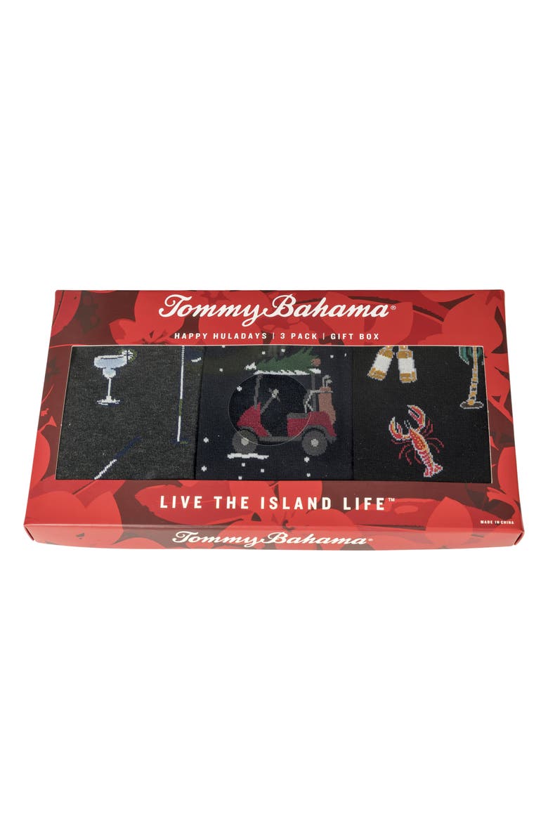 Tommy Bahama 3-Pack Assorted Crew Socks Gift Box, Alternate, color, Charcoal/ Navy/ Black