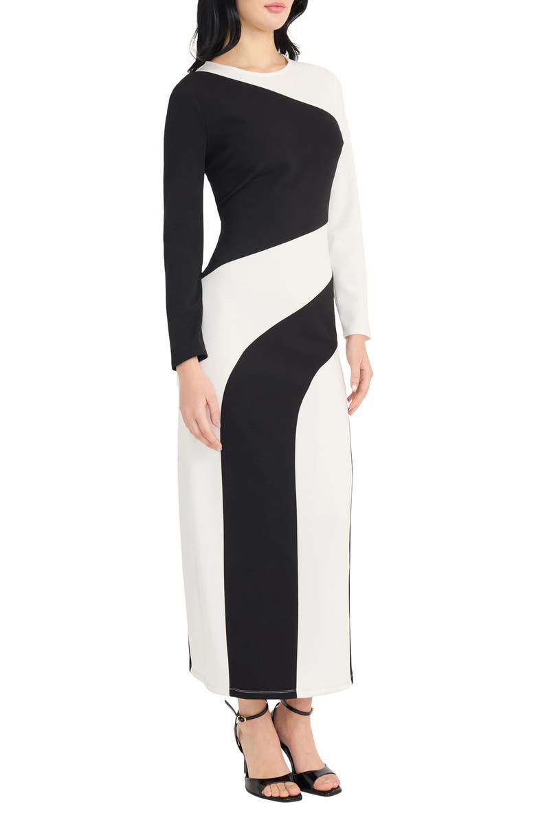 DONNA MORGAN FOR MAGGY Colorblock Long Sleeve Maxi Dress, Alternate, color, Black/ Ivory