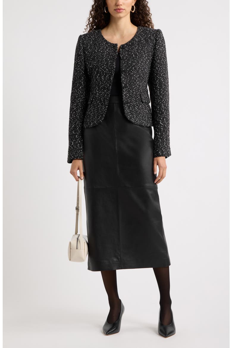 Textured Curved Hem Collarless Jacket, Alternate, color, BLACK- IVORY TEXTURE