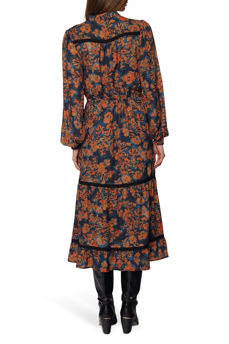 Embers Bloom Long Sleeve Tiered Dress, Alternate, color, BLACK-MULTI-FLORAL