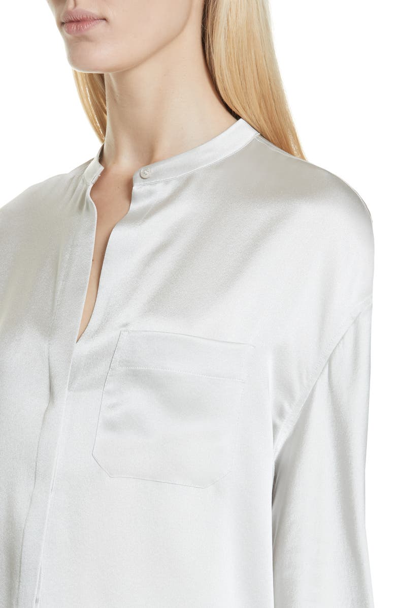 Vince Band Collar Silk Blouse, Alternate, color, 