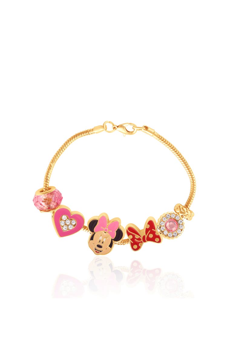 Disney Minnie Mouse Charm Bracelet with Heart Accents, Main, color, Gold