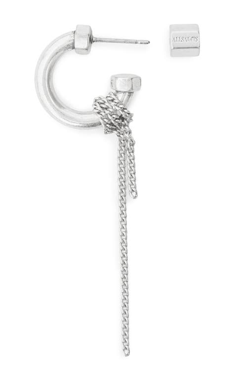 Allsaints Mismatched Chain Drop Huggie Hoop Earrings In Silver