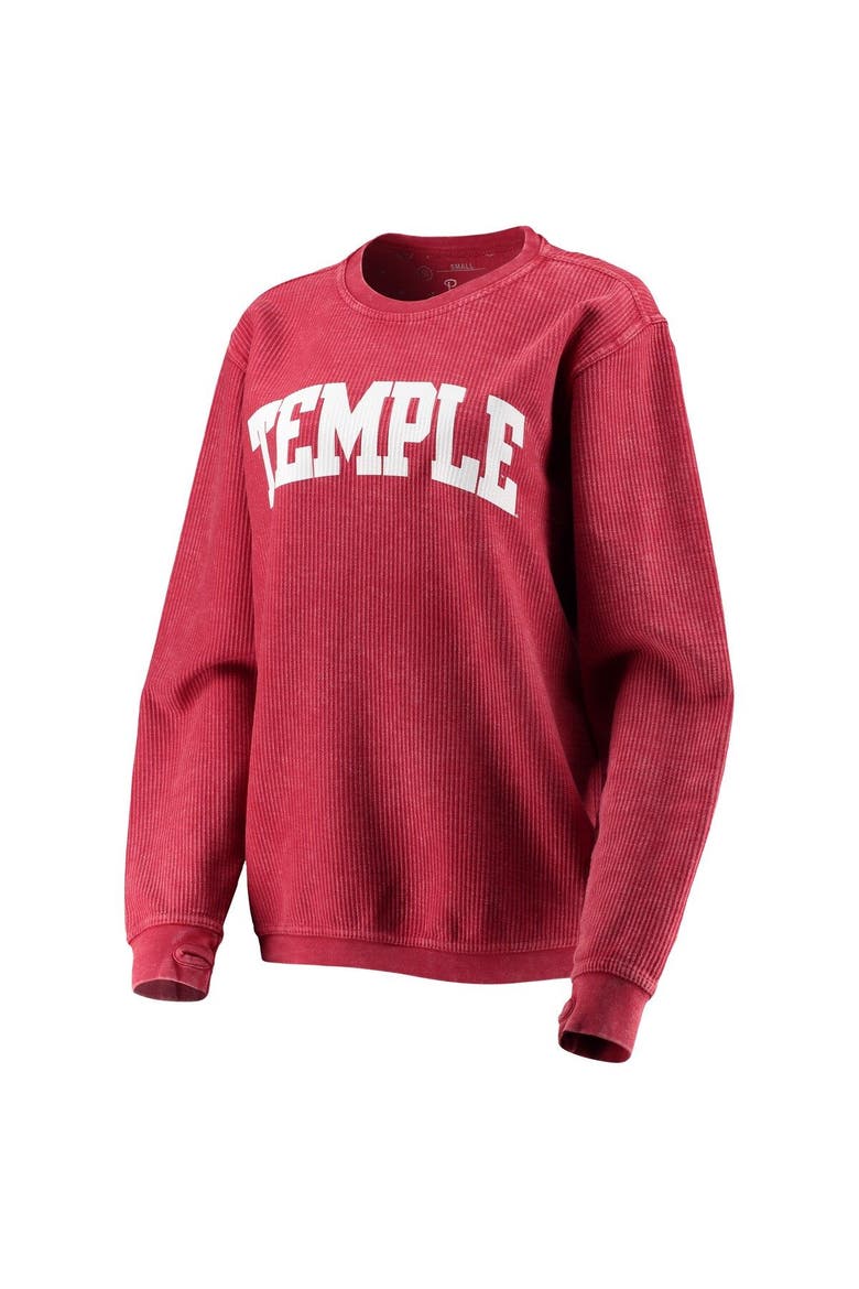 Women's Pressbox Crimson Temple Owls Comfy Cord Vintage Wash Basic Arch Pullover Sweatshirt, Alternate, color, Crimson