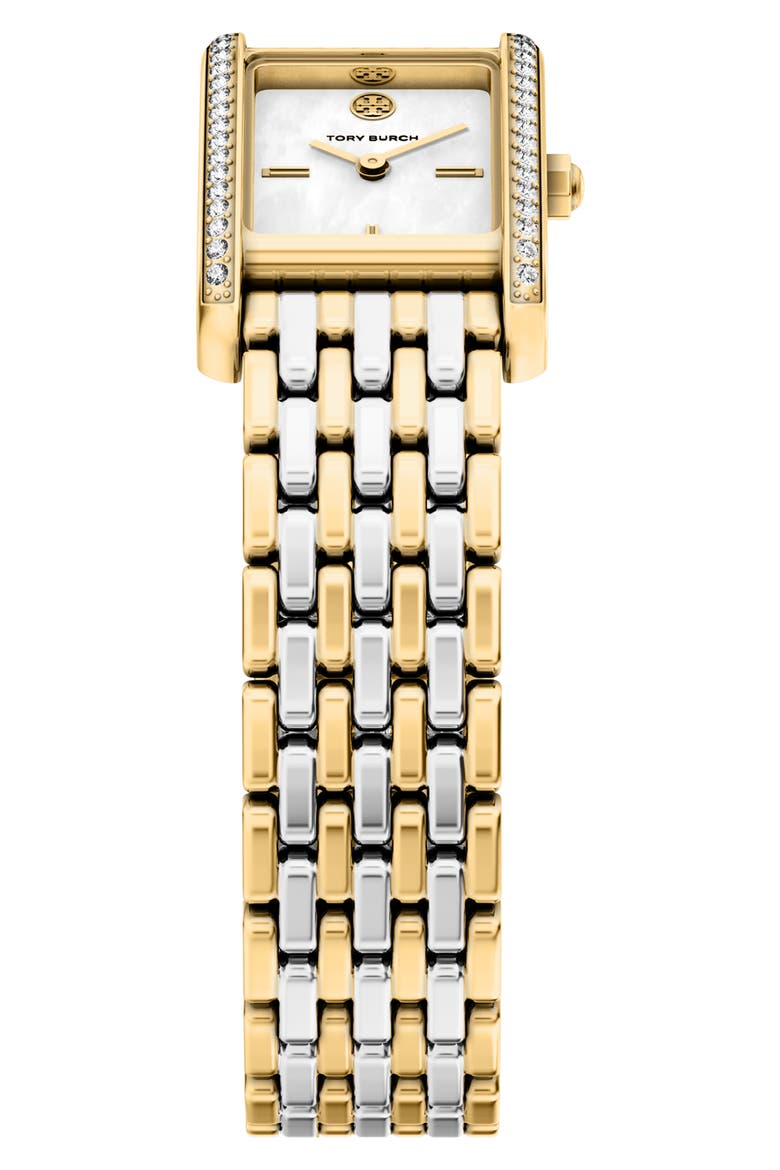The Small Eleanor Mother-of-Pearl Tank Bracelet Watch, 19mm x 22mm, Alternate, color, TWO TONE