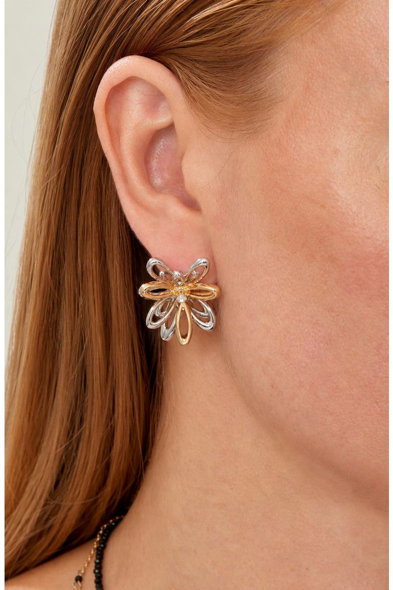 Two Tone Flower Stud Earrings, Alternate, color, TWO TONE