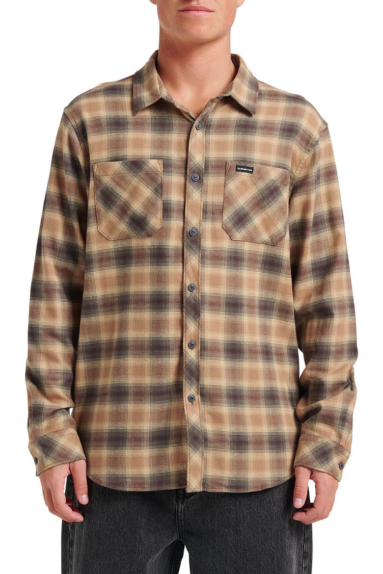Terrace Ombre Check Stretch Flannel Button-Up Shirt, Main, color, ALMOND