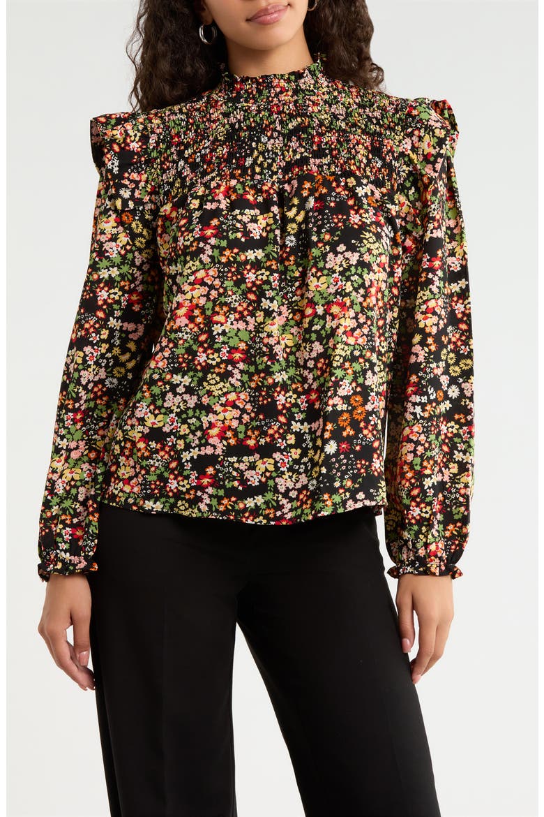 Malta Wildflower Smocked Top, Main, color, BLACK-MULTI-FLORAL