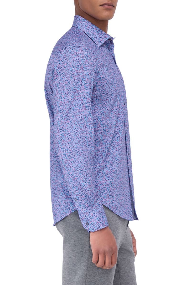 Bugatchi James OoohCotton<sup>®</sup> Leaf Print Button-Up Shirt, Alternate, color, Plum