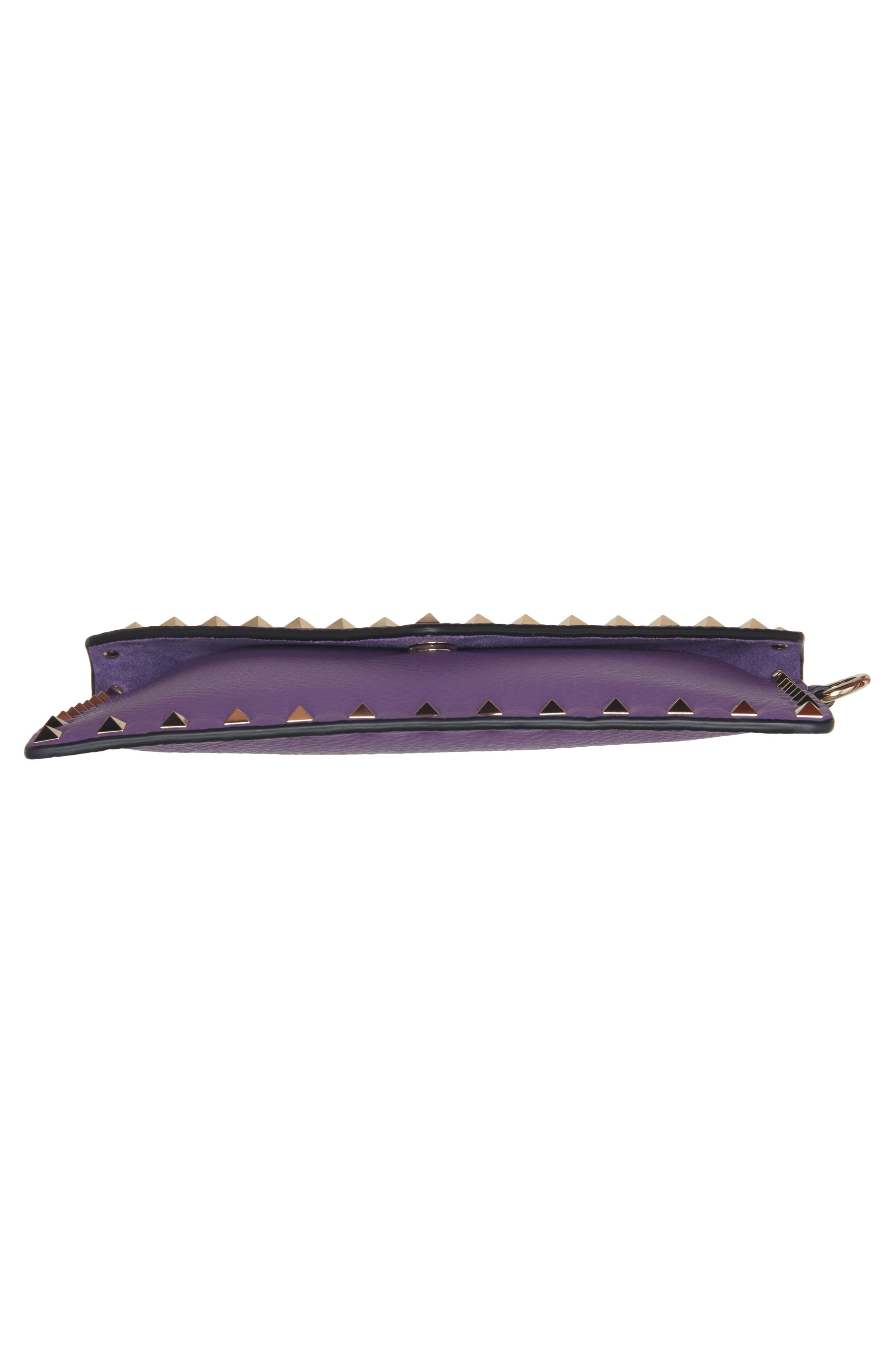 Medium Rockstud Leather Clutch, Alternate, color, VIOLET