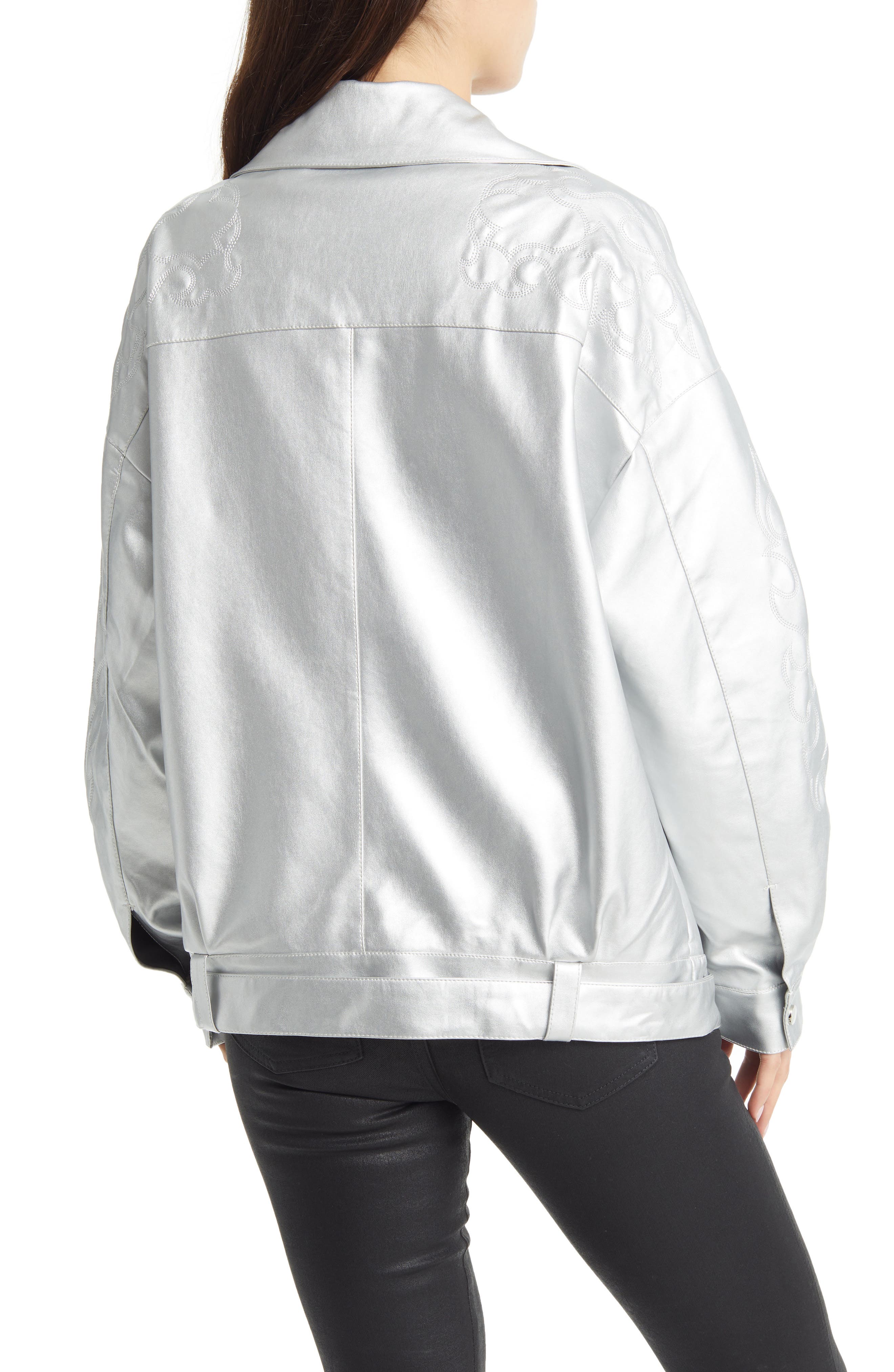 Metallic Faux Leather Moto Jacket - image 2