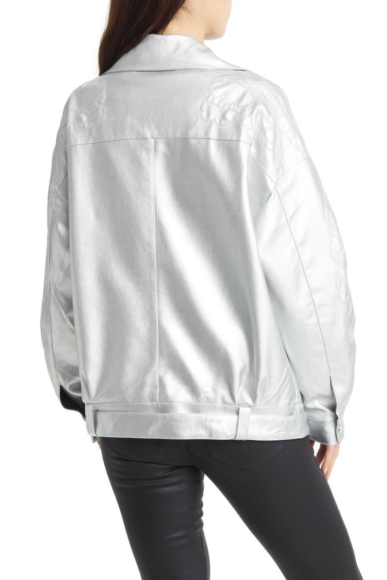 Metallic Faux Leather Moto Jacket, Alternate, color, SILVER