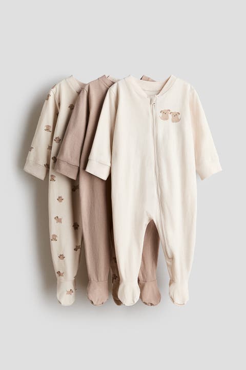 3-pack Cotton Pajama Jumpsuits With Zipper
