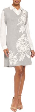 London Times Long Sleeve Fit & Flare Sweater Dress