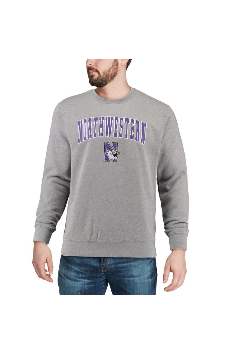 Men's Colosseum Heather Gray Northwestern Wildcats Arch & Logo Crew Neck Sweatshirt, Alternate, color, Heather Gray