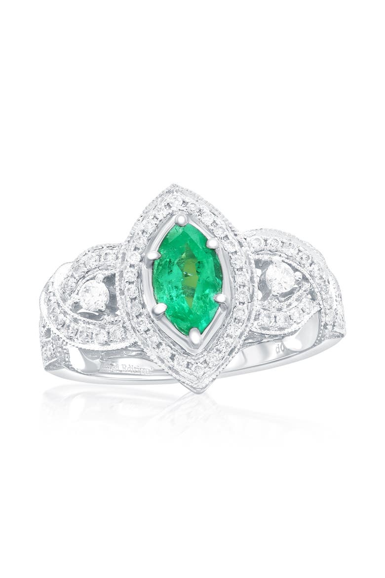 14K White Gold 0.60ct Colombian Emerald & 0.67cttw Diamond Ring, Main, color, Green