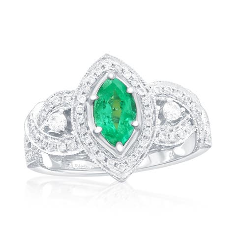 14K White Gold 0.60ct Colombian Emerald & 0.67cttw Diamond Ring