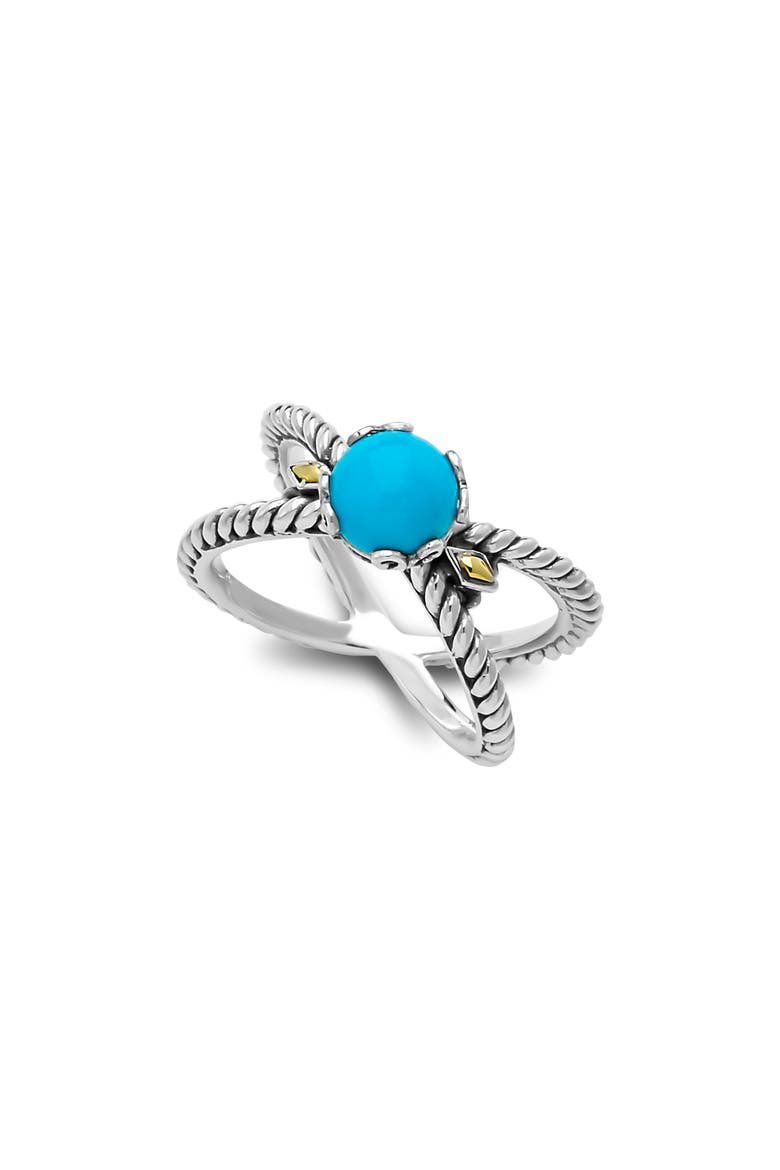 Sterling Silver & 18K Gold Semiprecious Stone Crossover Band Ring, Main, color, TURQUOISE