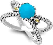 SAMUEL B. Sterling Silver & 18K Gold Semiprecious Stone Crossover Band Ring